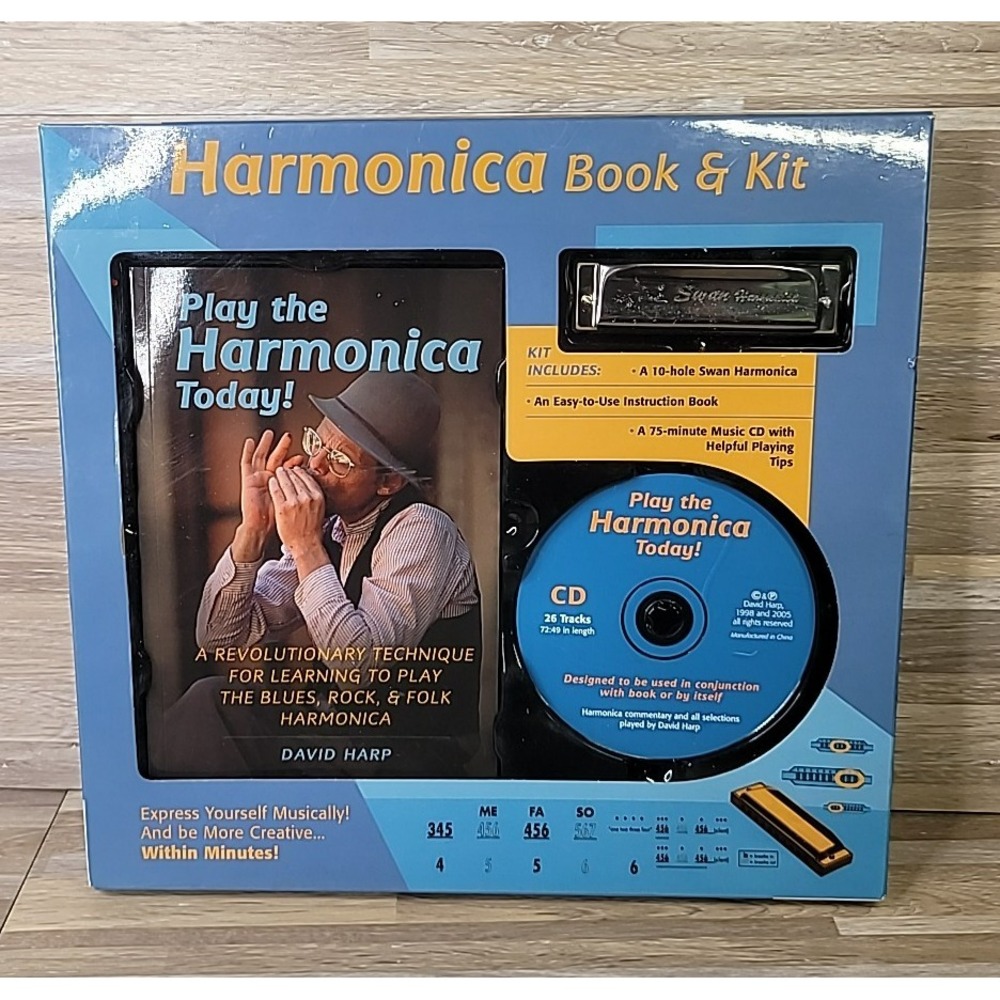 10-Hole Swan Harmonica David Harp Instruction‎ Book 26 Track CD Blues Rock NEW